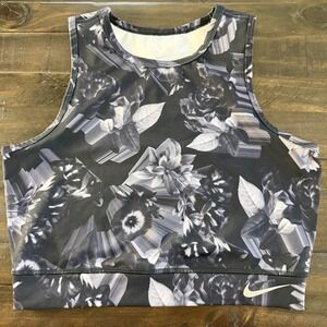 Nike Dri-FIT Tank Top Womens Medium Black Floral Cropped Athletic AQ1541-010